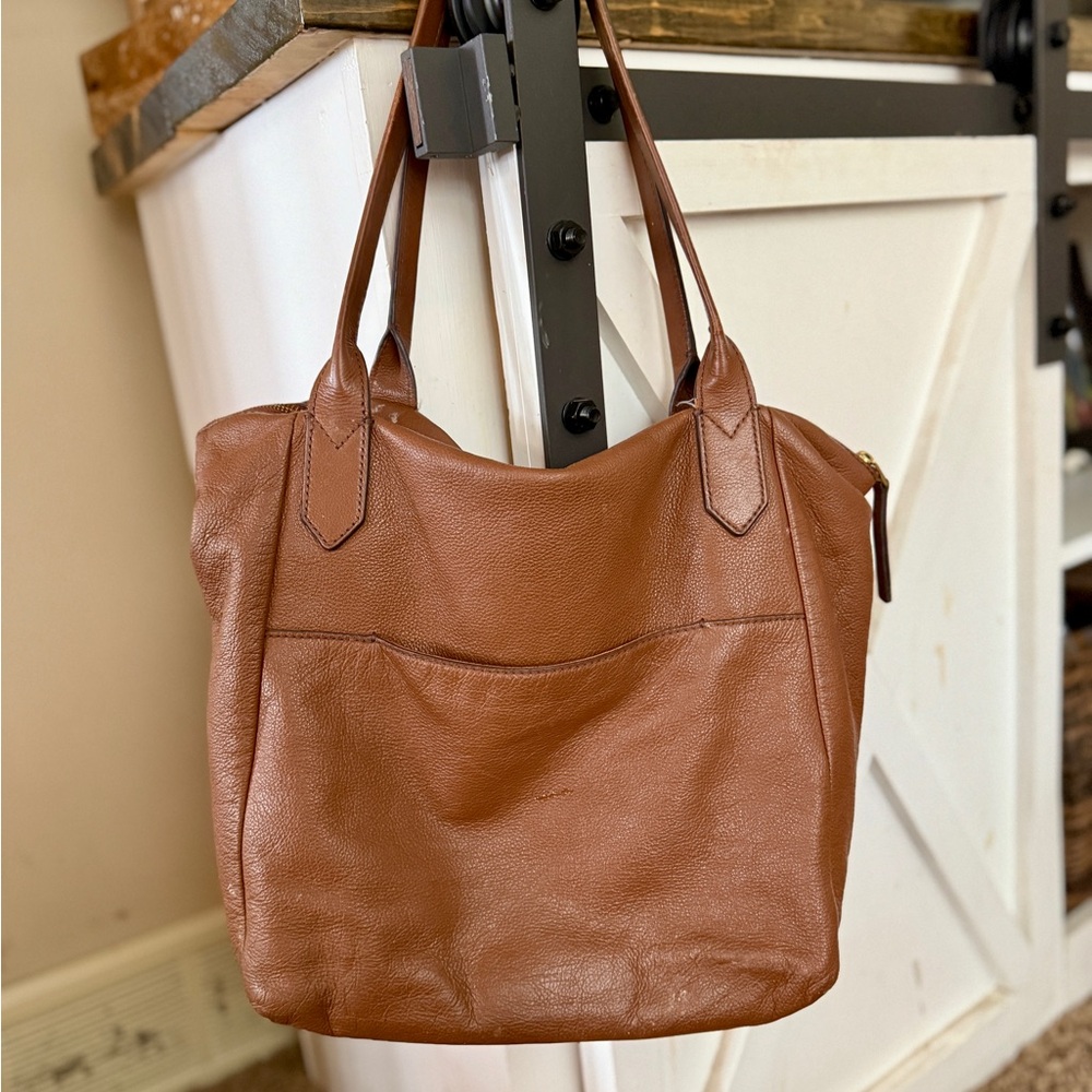 Fossil Tan Leather Tote Bag